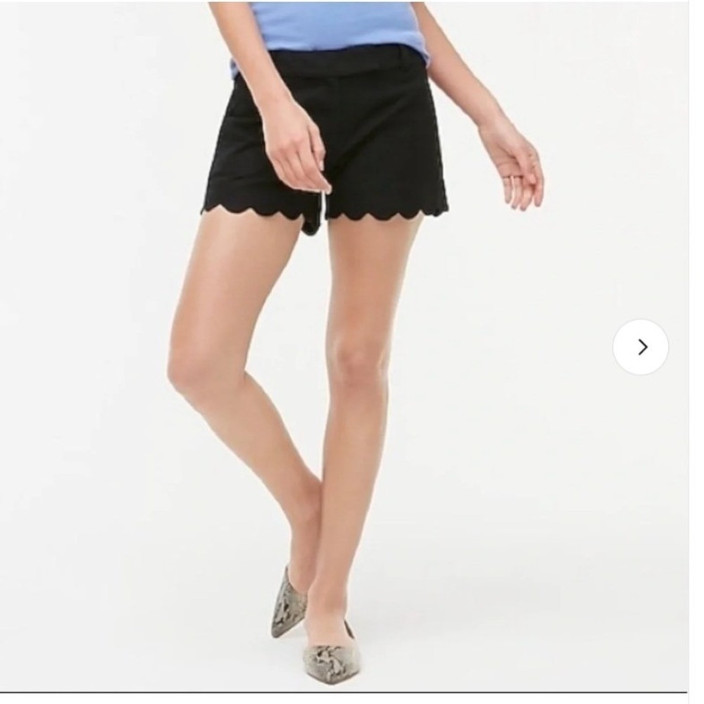 J. Crew Factory Womens Sz 00 Linen Shorts Scalloped Hem Black Linen Cotton E9685
